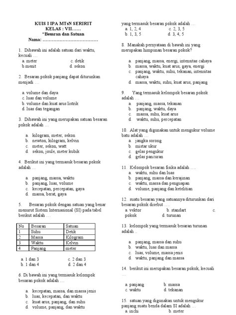 Latihan Soal Fisika Besaran Dan Satuan Kelas 7