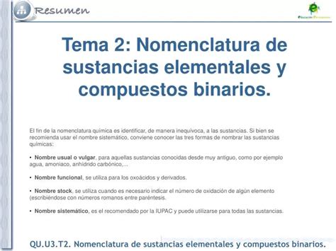 Ppt Tema Nomenclatura De Sustancias Elementales Y Compuestos