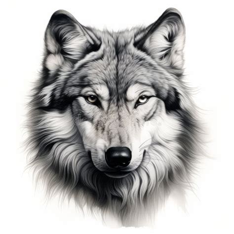 Realistic Grey Wolf Portrait Tattoo Drawing on White Background Stock ...