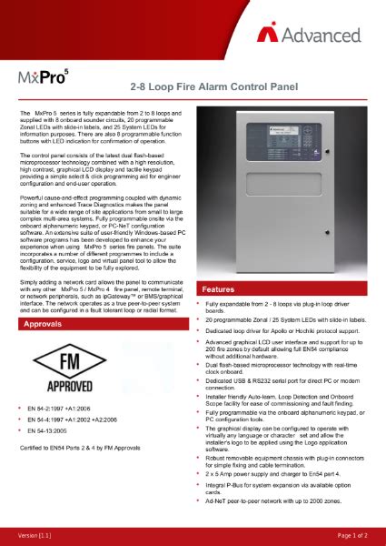 Datasheet Mxpro Fire Alarm Control Panel Loops Advanced Nbs