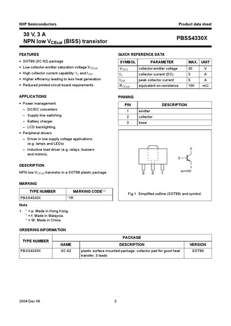 PBSS4330X 115 Nexperia 安世 PBSS4330X 115中文资料 价格 PDF手册 立创电子商城