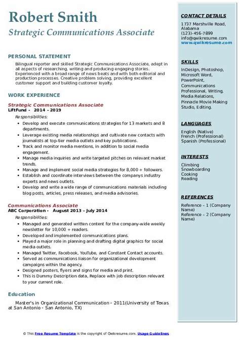 Communications Associate Resume Samples Qwikresume