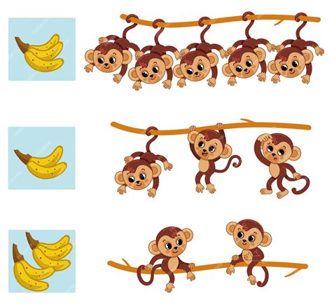Premium Vector | Match the monkeys with the bananas according to their