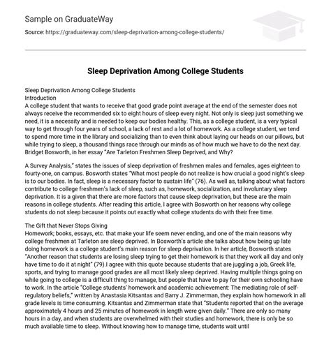 ⇉sleep Deprivation Among College Students Research Paper Essay Example