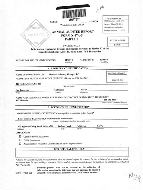 Fillable Online ANNUAL AUDITED REPORT FORM X 17A 5 PART III MAR Fax