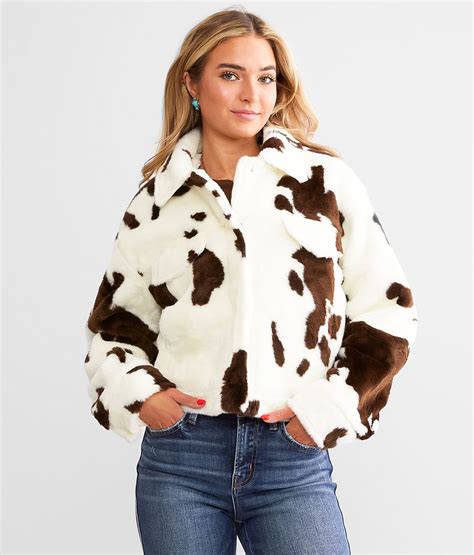 Willow And Root Faux Fur Cow Print Jacket Womens Coatsjackets In