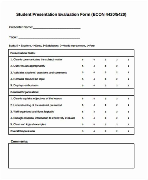 Presentation Feedback Form Templates