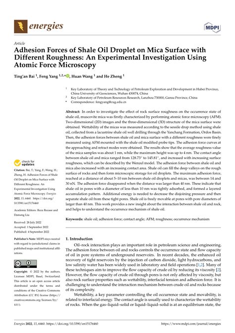 Pdf Adhesion Forces Of Shale Oil Droplet On Mica Surface With