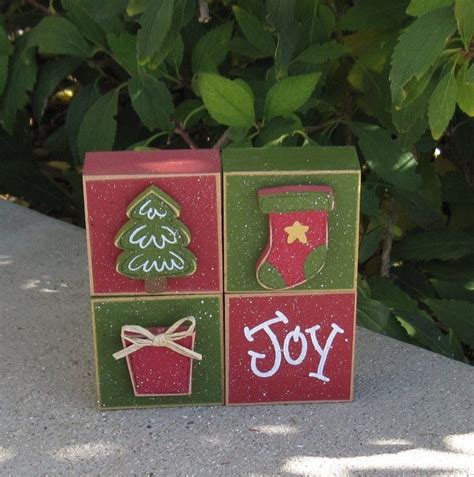 Block Christmas Themed Set With A Tree Stocking Present And Joy