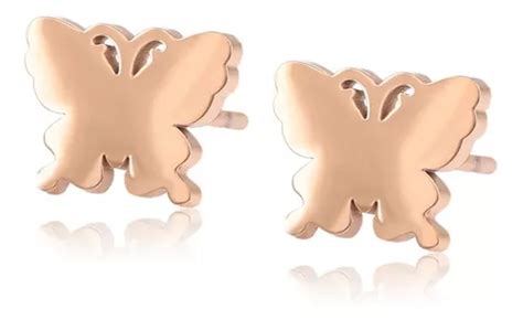 Aretes Broquel Oro K Rosa Lam Mariposa Calidad Mujer Moda Meses Sin