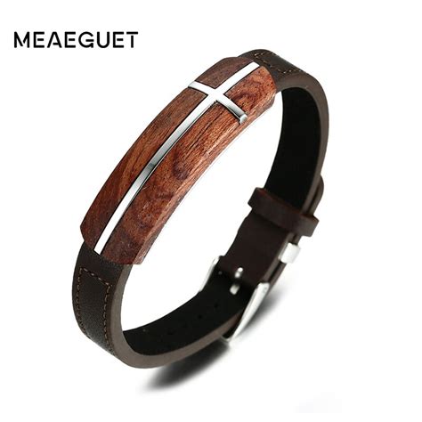 Meaeguet Vintage Rosewood Pulseira De Couro Genu No Para Homens