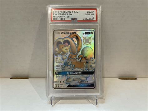 PSA 10 2019 Pokemon Hidden Fates SV80 Full Art Shiny Drampa GX Values