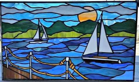 W 216 Sail Boats Scene Stained Glass Window Etsy In 2021 Stained