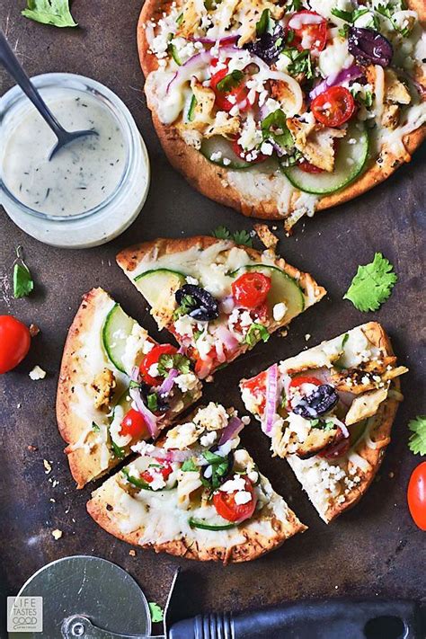 Greek Pita Pizza Is Seasoned Pita Bread Topped With All Of Your