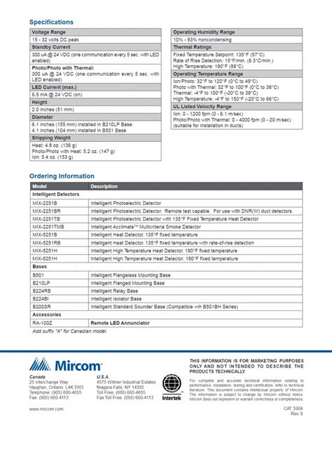 Mircom Intelligent Low Profile Sensors Model Mix B At