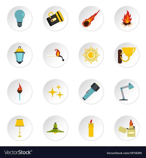 Light Source Symbols Icons Set In Flat Style Vector Image