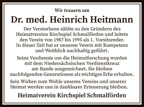 Traueranzeigen Von Heinrich Heitmann Trauer Kreiszeitung De