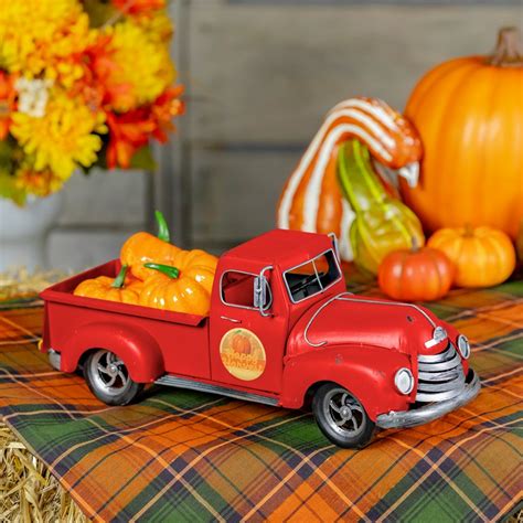 15" Country Style Red Pickup Truck with Removable Pumpkins