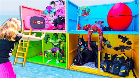 Four Colors Cardboard Playhouses Superhero Adventures With Adriana Youtube