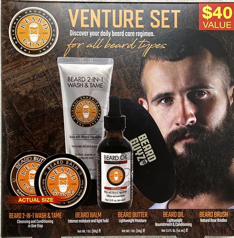 Beard Guyz Venture Beard Care Set W Boar Bristle Brush Wash Balm