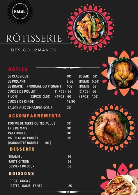 Carta del restaurante Rôtisserie des gourmands poulet capelette Marsella