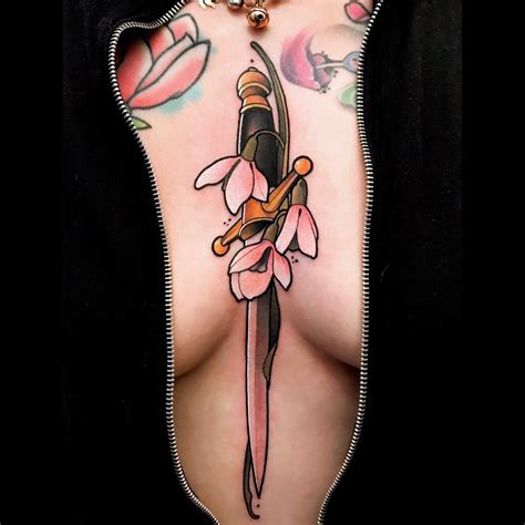 Neo Traditional Dagger Sternum Tattoo Tattoogrid Net