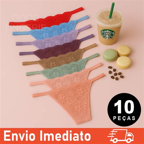 Kit Calcinha Feminina Fio Dental De Renda Regulagem Lingerie