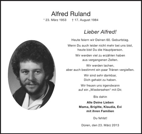 Traueranzeigen Von Alfred Ruland Aachen Gedenkt