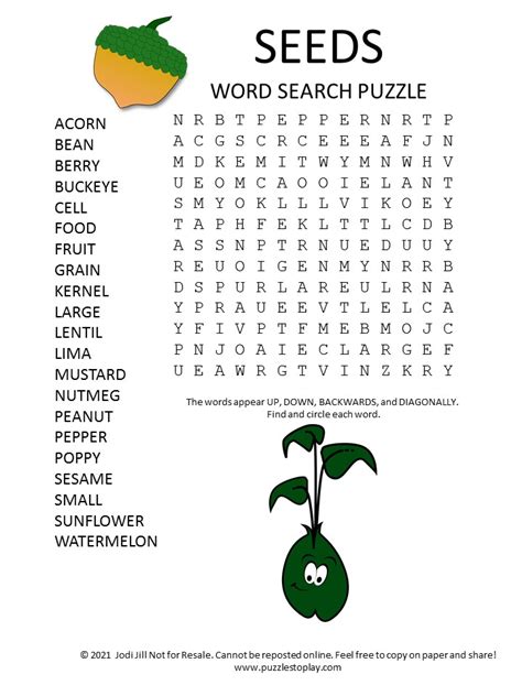 Seeds Word Search Puzzle - Puzzles to Play