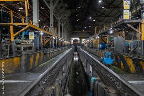 Steam locomotive train at the locomotive repair workshop Stock Photo ...