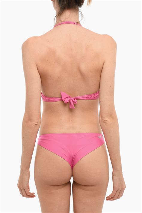 Armani Emporio Solid Color Bandeau Bikini With Rhinestone Logo Women