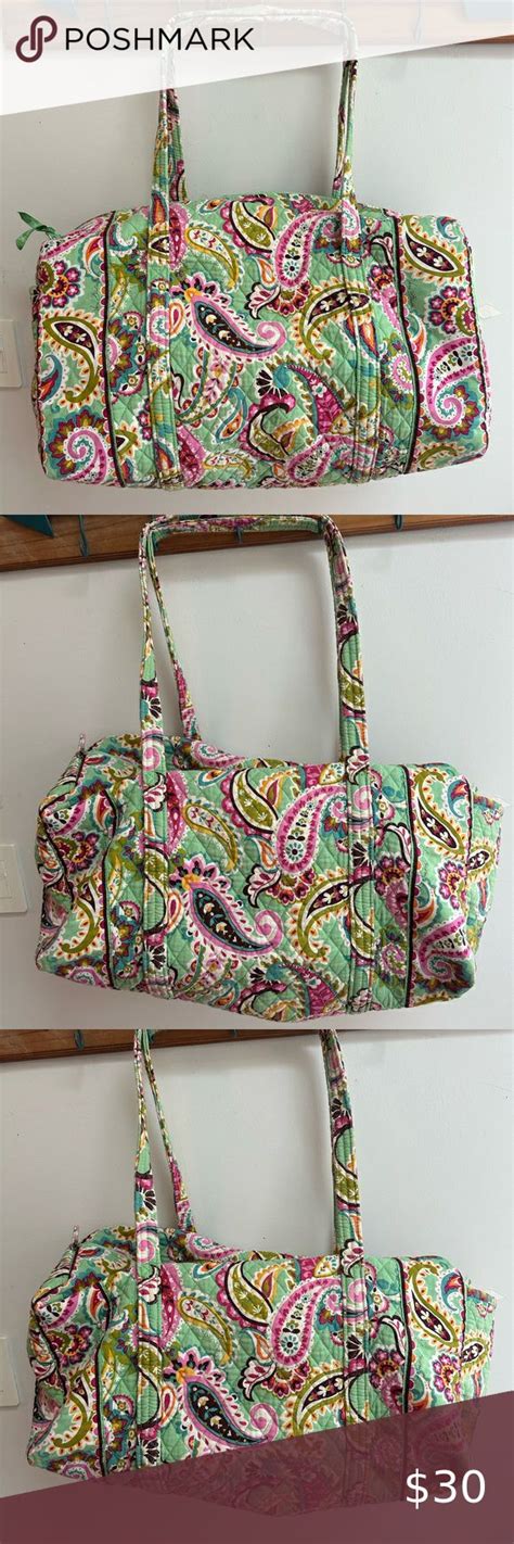 Vera Bradley Green Paisley Print Tutti Frutti Pattern Large Duffel Bag