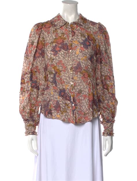 Ulla Johnson Floral Print Mock Neck Blouse Neutrals Tops Clothing