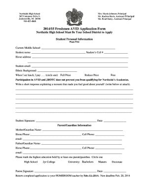 Fillable Online Images Pcmac Freshmen Avid Application Form