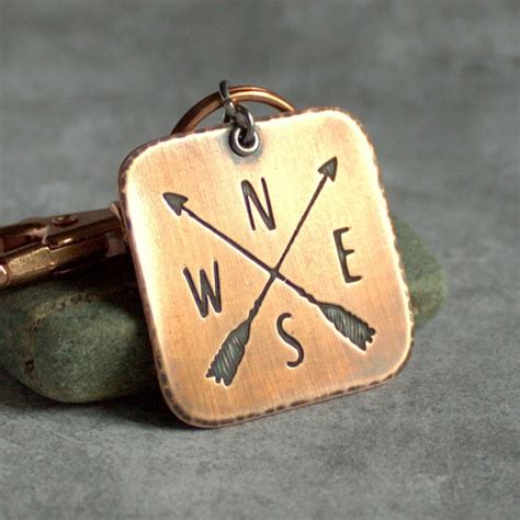 Engraved Compass Keychain Etsy