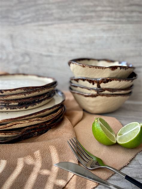 Rustic Dinnerware Set For 4 Person Stoneware T Set Dinner Etsy