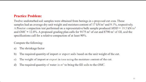 Solved Practice Problem Twelve Undisturbed Soil Samples