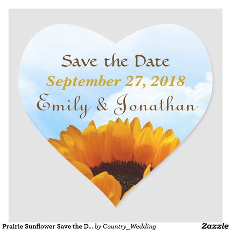 Prairie Sunflower Save The Date Heart Sticker Zazzle Heart Stickers