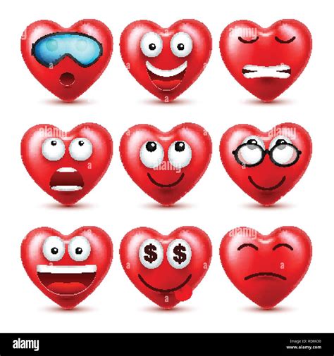 Heart Smiley Emoji Vector Set For Valentines Day Funny Red Face With