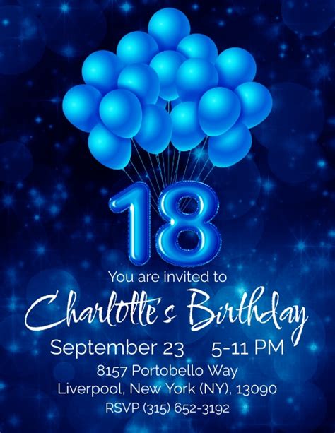 18th Birthday Invitations Blue