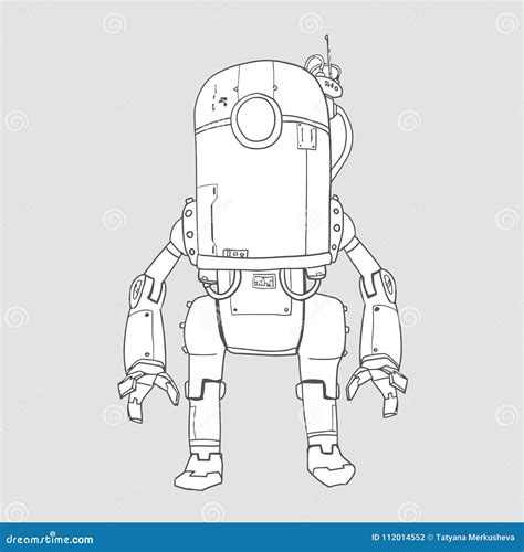 Humanoid Robot Android With Artificial Intelligence Contour Vector