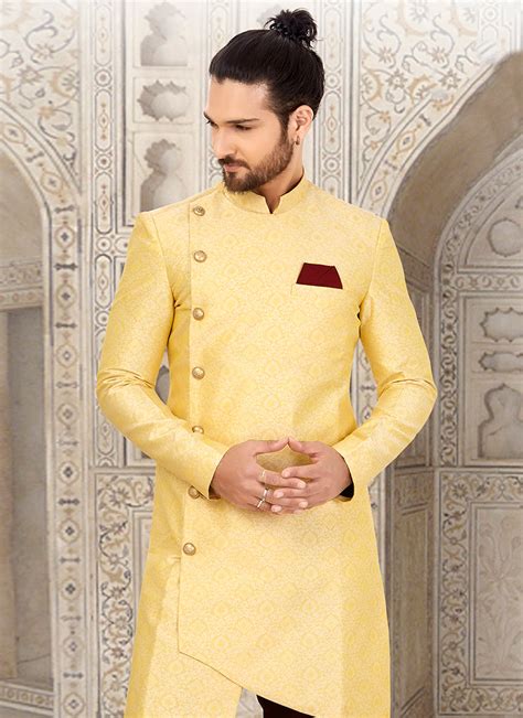 Buy Indian Ethnic Clothing Mehendi Yellow Men Sherwanis