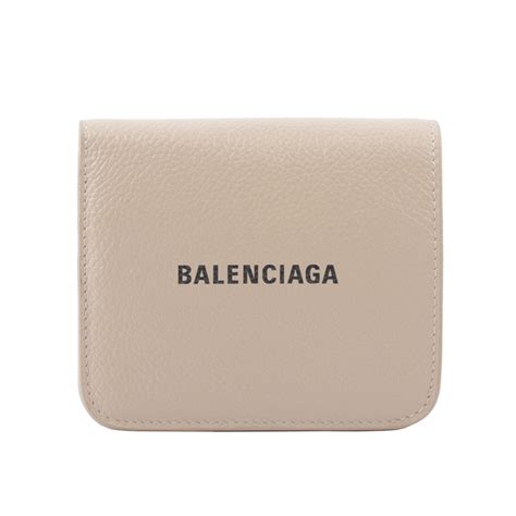 【balenciaga 巴黎世家】經典logo牛皮零錢袋壓釦短夾米色 平行輸入 誠品線上