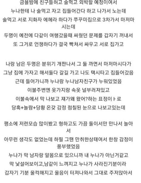 친누나가 남친이랑 누워 있는 거 보고 대성통곡한 썰 유머 딜리포인트