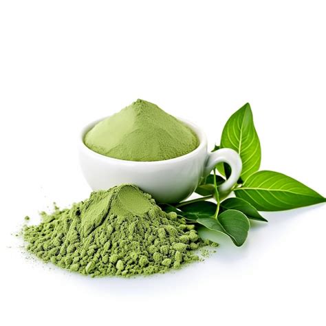 Premium Photo Isolated Powder Green Tea And Green Tea Leaf On White