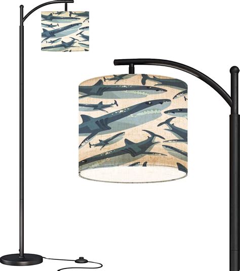 Modern Arc Floor Lamp With Dimmer Mid Century Print Seamless Shark