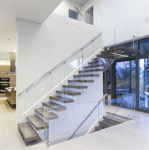 Customized Floating Staircase Cost Glass Wood Tread Straight Stair