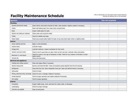 Facility Preventive Maintenance Checklist