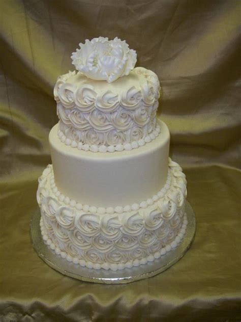 Elegant Rosette Wedding Cake All In Buttercream Fondant Peony On Top