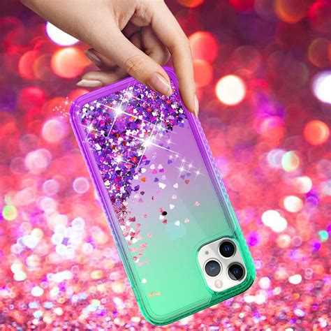 Greenpurple Glitter Flowing Liquid Girly Phone Case For Iphone 11 Pro Girly Phone Cases